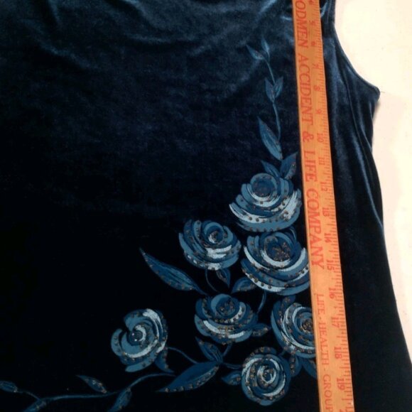 Maria Gabrielle Shirt Medium Blue Velour Tank Top Draped Beaded Roses Vtg Y2K - Picture 5 of 7